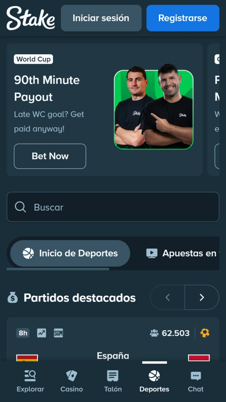 La sección de apuestas deportivas de Stake ofrece excelentes cuotas.