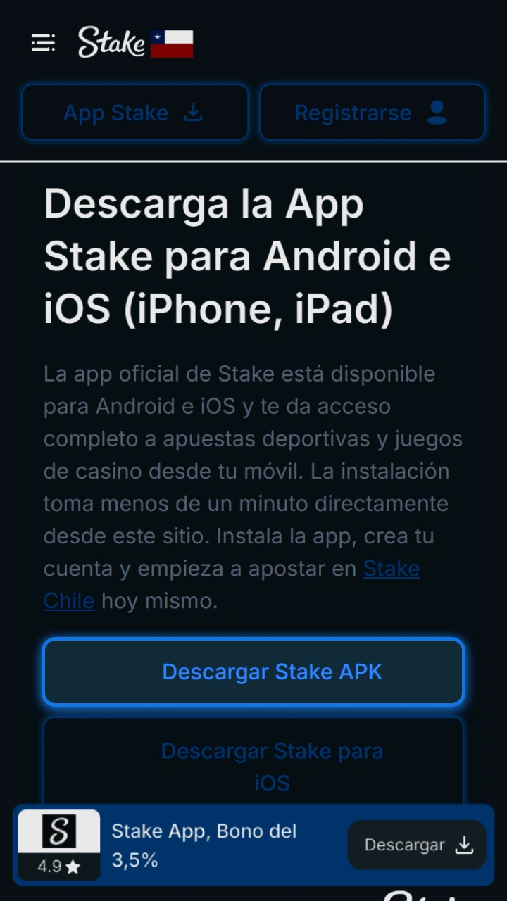 Para descargar la aplicación móvil, visite el sitio web oficial de Stake.