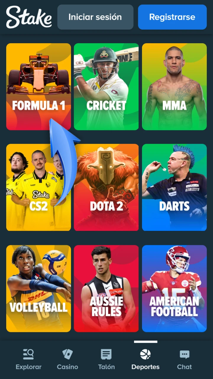 Acceda a emocionantes oportunidades de apuestas de Fórmula 1 directamente desde la aplicación Stake.