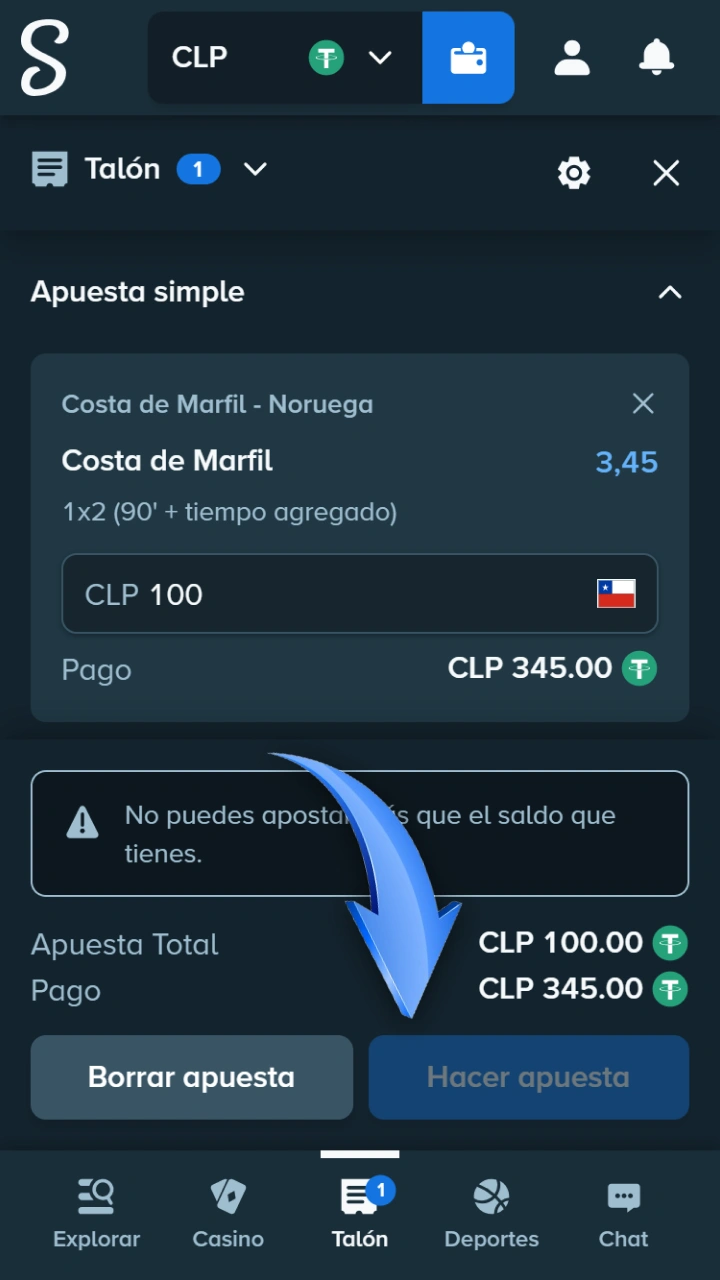 Confirma tu apuesta con un solo clic en Apostar.