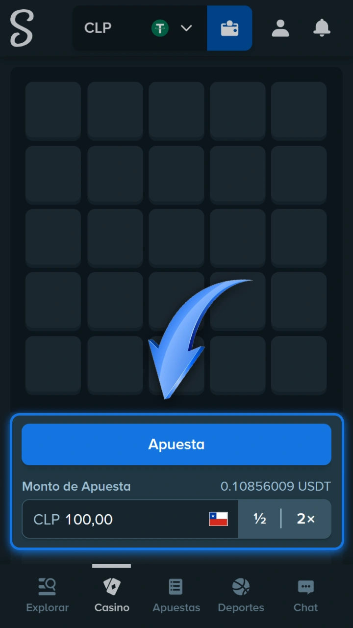 Configura fácilmente el importe de tu apuesta y empieza a disfrutar del juego Mines en Stake.