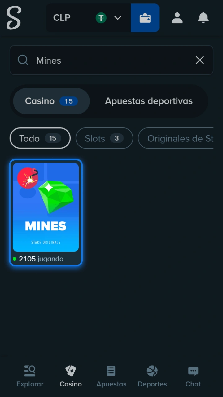 Encuentra el popular juego original Mines utilizando el potente motor de búsqueda interno de Stake.