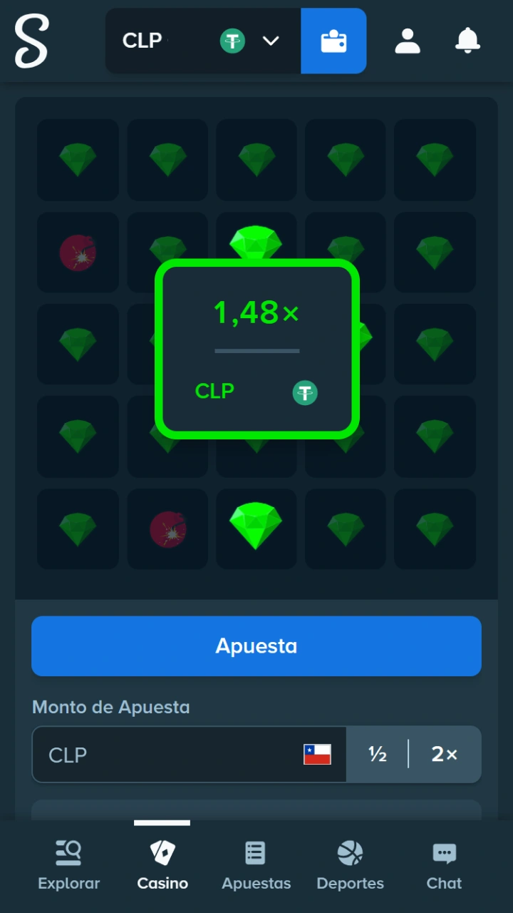 Retira tus ganancias del juego Mines en la plataforma Stake.