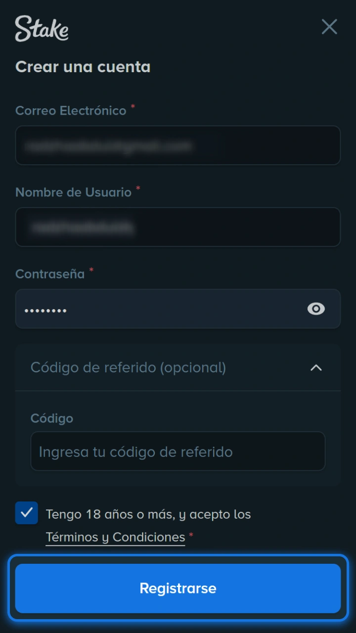 Regístrate de forma rápida y sencilla para apostar en combates de MMA en Stake.