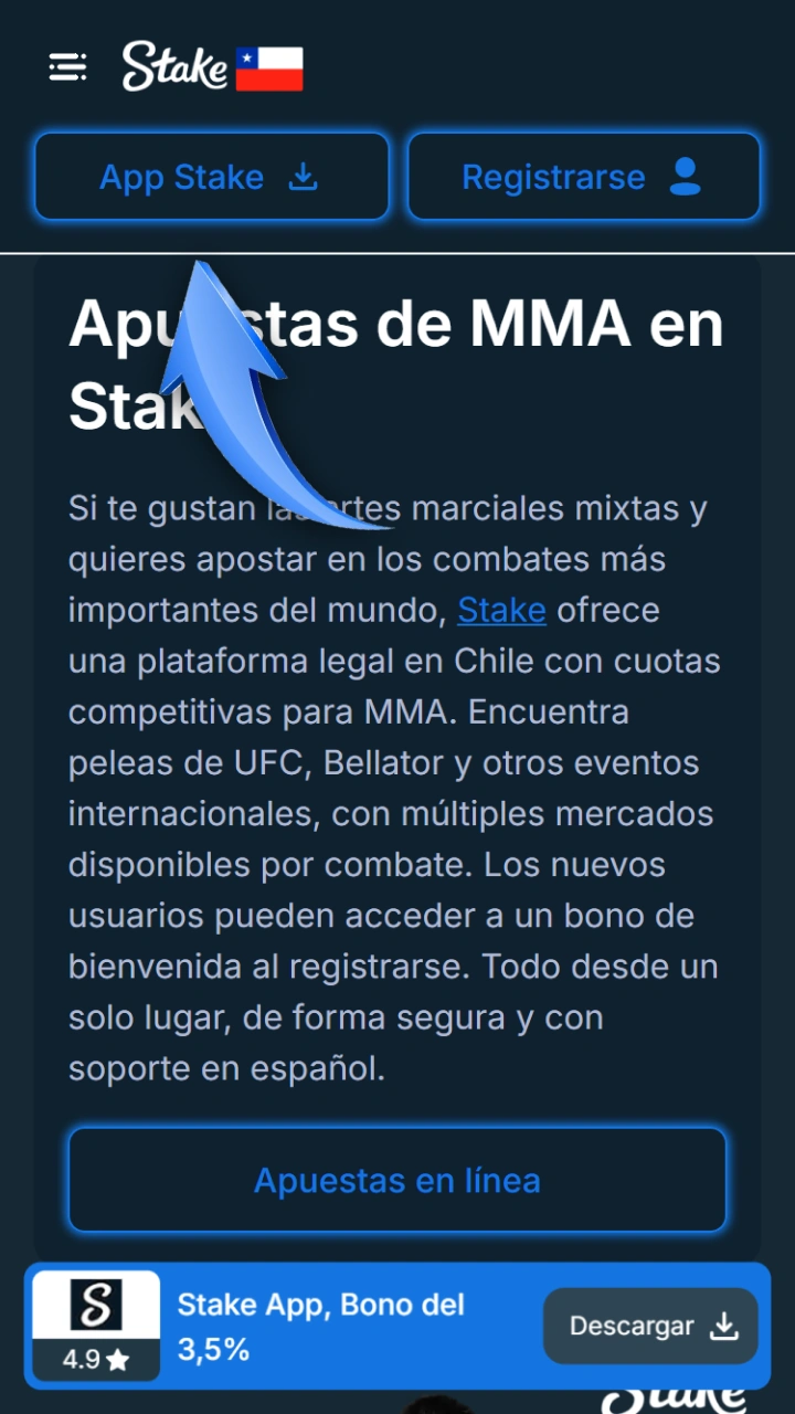 Descarga la aplicación oficial de Stake para vivir la emoción de las artes marciales mixtas.