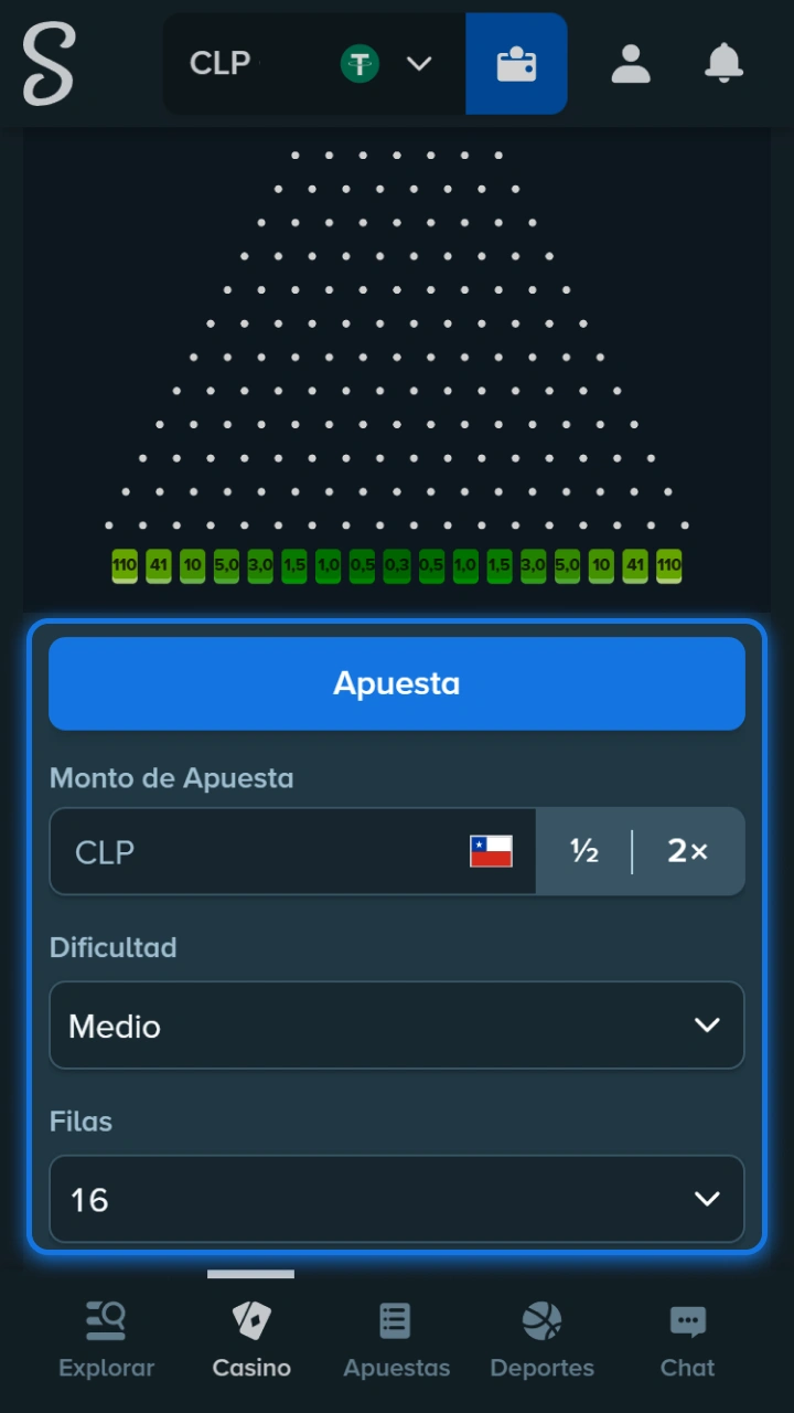 La plataforma Stake te permite personalizar el nivel de dificultad y el tamaño de la apuesta de tu juego de Plinko.