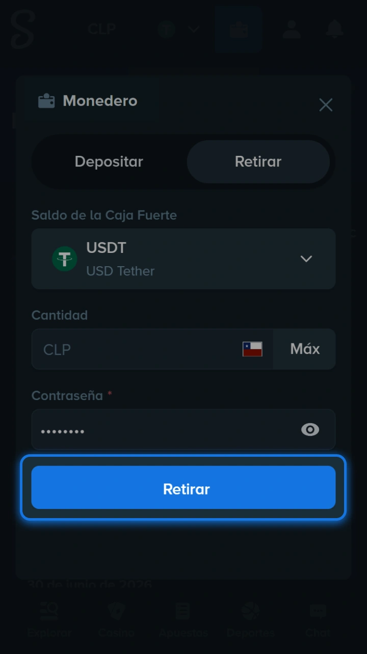 Confirma tu solicitud con un solo clic y retira tus ganancias a Stake.
